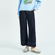 木果果木直筒闊腿牛仔褲女2025新款高腰寬松休閑長(cháng)褲 黑色 S