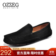 OZZEG澳洲豆豆鞋男鞋春夏季輕盈真皮透氣休閑鞋磨砂英倫駕車(chē)鞋 黑色 41