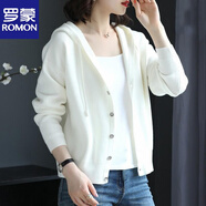 羅蒙（ROMON）官方2026年早秋新款韓版上衣連帽毛衣外套春秋外搭針織開(kāi)衫 白色+優(yōu)質(zhì)版 M _90-100斤