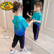 G.DUCKKIDS女童夏裝套裝2025新款洋氣女孩夏季衣服中大童短袖網(wǎng)紅休閑兩件套 210(藍色套裝) 140 cm