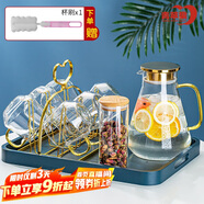青蘋果耐熱玻璃冷水壺茶壺11件套 涼水壺水杯杯架托盤杯刷茶葉罐