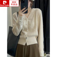 皮爾卡丹（pierre cardin）秋冬氣質(zhì)溫柔毛衣輕奢精致蕾絲毛針織衫內搭打底衫時(shí)尚長(cháng)袖上衣女 杏色 S