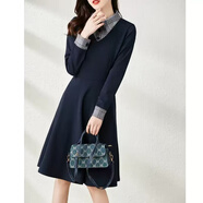 皮爾卡丹（pierre cardin）中長(cháng)款裙子女2025女裝新款長(cháng)袖收腰顯瘦長(cháng)袖連衣裙歐美女裝法式裙 藍色 S