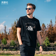 英爵倫230G重磅潮牌短袖T恤男摩托機(jī)車印花夏季長(zhǎng)絨棉體恤衫 雅黑 M _(105-120斤)