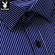 花花公子（PLAYBOY）長袖襯衫男純棉D(zhuǎn)P免燙中年休閑職業(yè)工作正裝藍(lán)白襯衣 深藍(lán)條/長袖【DP6-220】 38 【建議95-115斤】