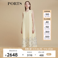 PORTS寶姿商場(chǎng)同款2022春夏新款女裝“鎏金繁葉印花無(wú)袖長(cháng)裙” 黃色印花 S (4)