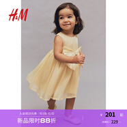 H&M童裝女?huà)脒B衣裙秋季蝴蝶結歐根紗公主裙1242636 黃色 66 4-6M