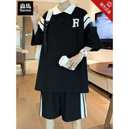 森馬13青少年短袖t恤男孩12-15歲初中學(xué)生POO衫大童夏季運(yùn)動(dòng)棉的套裝 5013黑色(單件上衣) 品質(zhì)升級(jí) M (75-95斤)左右