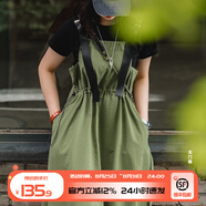 馬登工裝甲板背帶裙吊帶連衣裙夏秋季新款長裙子綠色通勤日系收腰 軍綠色 馬登工裝 均碼