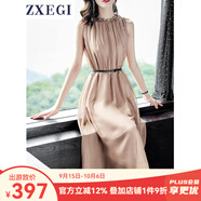 ZXEGI真絲早秋女裝100%桑蠶絲連衣裙夏季收腰中長(zhǎng)款高檔背心真絲裙子中 香檳色（裙長(zhǎng)106cm閃電發(fā)貨） 均碼