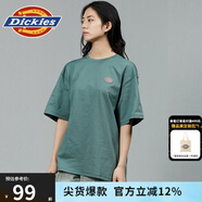 dickies男女同款短袖T恤簡約小logo全棉純色寬松休閑情侶款上衣 DK010991 墨綠色 L