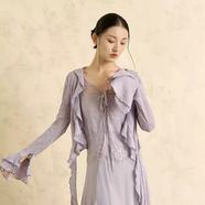 柳歌古典舞連衣裙2025新款中國舞練功服長(cháng)裙現代舞寬松飄逸長(cháng)裙 微薰紫開(kāi)衫 3XS S