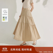 茵曼章若楠同款|半身裙夏季女裝新潮a字裙擺顯瘦蛋糕裙子 卡其色 L