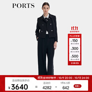 PORTS寶姿女裝2024早秋新款經(jīng)典短款黑色雙排扣設(shè)計(jì)西裝夾克 黑色 M (6)