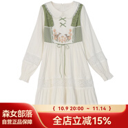 森女部落童話之旅春日油畫系列原創(chuàng)治愈系疊穿針織毛衣外套新款女 米白色連衣裙（單件） (單件) S