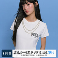 MEDM25SS可拆卸珍珠項(xiàng)鏈小香貼布短袖女上衣夏薄款輕奢高級(jí)感上衣 白色-修身版 S