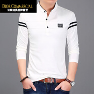 DI 01品牌春秋長(cháng)袖恤修身立領(lǐng)體恤打底衫上衣男裝潮牌加絨上衣服 白色- 薄款 M