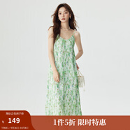 茵曼（INMAN）薄荷曼波度假風碎花吊帶背心裙夏季氣質(zhì)浪漫壓褶松弛感連衣裙子 繡球花綠 L