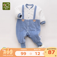 拉比嬰兒衣服連體衣秋冬男童女加厚保暖哈衣連帽夾棉寶寶爬服金貂絨 全開(kāi)藍色 59cm