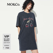 MO&Co.連衣裙2025夏新品洗褪棉質(zhì)斑駁印花磨邊短袖寬松T恤裙MBE2DRS036 礦灰色 M 165