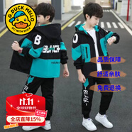 G.DUCKKIDS童裝男童秋裝套裝兒童衣服男大童外套褲子三件套男孩春秋冬季運動(dòng) B字黑色兩件套【春秋款】 140 尺碼9~10歲【130-140cm】