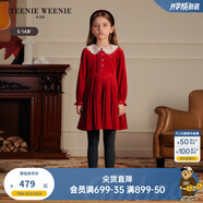 Teenie Weenie Kids小熊童裝25新年春款女童天鵝絨蕾絲百褶連衣裙 紅色 110 cm