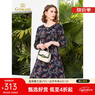 喬萬(wàn)尼新款女裝春裝修身氣質(zhì)七分袖法式復古碎花連衣裙長(cháng)裙 藍色花海 M