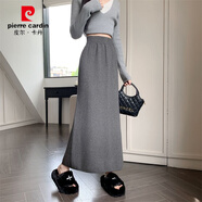 皮爾卡丹秋冬裝針織半身裙女長(cháng)款后開(kāi)叉包臀裙韓版新款高腰大碼女裝毛線(xiàn)裙 灰色 【90厘米長(cháng)款】 M 【85-110斤】