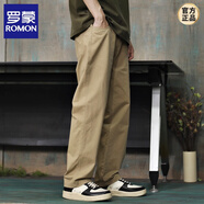 羅蒙（ROMON）夏季秋款卡其微闊腿休閑褲男寬松純棉工裝男褲潮款通勤褲子直筒褲 春夏款卡其色 S