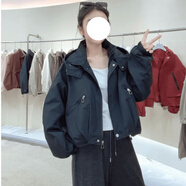 阿瑪施（AMASS）哥弟適用大碼時尚連帽拉煉工裝風衣外套胖MM女裝春季新款顯瘦開衫 黑色【微胖風情萬種上衣/感/顯身材的/純欲/酷颯拽 M (建議100斤以內(nèi))