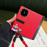 諸事皆宜適用華為MateX5手機殼折疊屏卡皮質(zhì)matex3新款創(chuàng  )意少 紅色素皮翻蓋套+食人花馬里奧+黑色桌面支架+ 華為 Mate 60 Pro