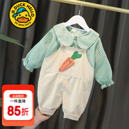 G.DUCKKIDS小黃鴨童裝女童秋裝套裝兒童衣服寶寶胡蘿卜背帶褲兩件套春秋冬季 胡蘿卜背帶綠色【春秋款】 90 建議1~2歲【 80-90cm】cm