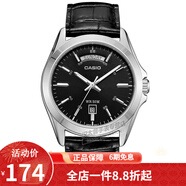 卡西歐(CASIO)男表 簡約男士石英手表 黑盤皮帶MTP-1370L-1A