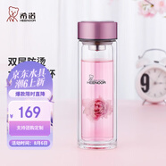 希諾（HEENOOR）雙層玻璃杯家用女士帶濾網(wǎng)個(gè)性潮流清新花茶杯隔熱防燙便攜水杯 珠光桃紅300ml