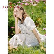 JORYA會(huì )員福利|鑲鉆蝴蝶結泡泡袖荷葉邊碎花連衣裙 淡雅綠 S