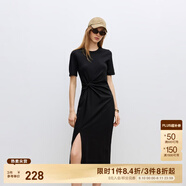 ONLY夏季時尚休閑長款開叉收腰顯瘦連衣裙女|124261004 H1Z 黑色 XS