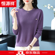 恒源祥中年媽媽秋裝桑蠶絲長(zhǎng)袖t恤女大碼圓領(lǐng)上衣針織衫洋氣遮肚打底衫 紫色 S (建議90-100斤)