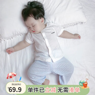 優(yōu)奇寶寶防蚊褲純棉紗布夏季薄款男兒童女燈籠褲嬰兒衣服褲子童大pp褲 奶白上衣+防蚊褲冰藍(lán) 90