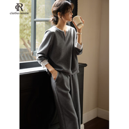 clotho Rennie品牌女裝套裝女2025春秋新款小個(gè)子時(shí)尚洋氣減齡休閑運動(dòng)針織寬松 灰色拼白色 XL