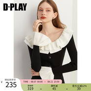 DPLAY2025年春季一字肩上衣設(shè)計(jì)感毛衣黑色別致針織衫上衣毛衫女 黑拼白針織上衣 XL