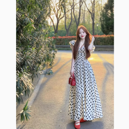 斤慕法式波點(diǎn)連衣長(cháng)裙子女復古收腰顯瘦氣質(zhì)海邊度假時(shí)尚百搭2026新款 法式波點(diǎn)連衣裙 S 推薦85-95斤左右