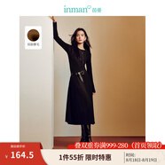 茵曼（INMAN）設計感長(cháng)袖磨毛連衣裙2025春秋季女裝新品收腰顯瘦打底長(cháng)裙子 玄黑色 S