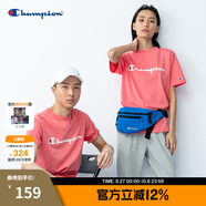 Champion夏季經典款印花草寫LOGO圓領休閑運動T恤無性別冠軍短袖男女情侶 粉紅色(偏?。?L