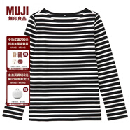 無(wú)印良品 MUJI 女式 粗棉線條紋長(zhǎng)袖T恤 黑*橫條 S