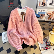 AEMAPE小熊毛衣開(kāi)衫女外套2025春新款女裝衣服寬松溫柔秋冬季針織上衣 粉色G款 均碼 (80-140斤拍)