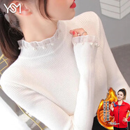 翊尚美毛衣女冬新款春秋季半高領(lǐng)針織衫女士打底衫修身顯瘦蕾絲內搭上衣 白色【釘鉆拼接氣質(zhì)加絨款】 M 【90-115斤】