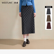 西遇（Westlink）西遇復古棱格毛呢半身裙學(xué)院風(fēng)高腰直筒中長(cháng)裙 酒紅色(V3355238) 27