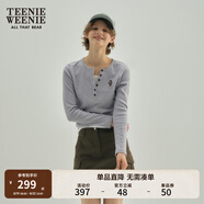 Teenie Weenie小熊秋季黑色棉質(zhì)打底衫polo領(lǐng)長袖T恤白色外穿上衣 B-中灰色 XL
