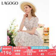 lagogo重工雪紡鏤空繡花連衣裙女拉谷谷夏季新款泡泡袖茶歇碎花裙 混色(Y0) S