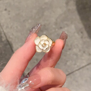 花有心柿白色山茶花開口戒指女小眾設(shè)計高級感珍珠食指戒指女時尚個性尾戒 大白大山茶花戒指-開口